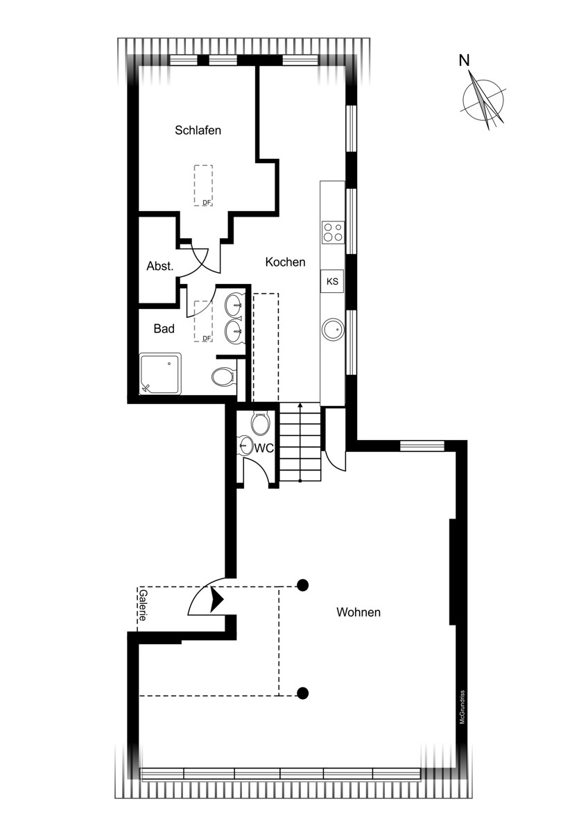 Grundriss Penthouse-Loft mit Galerieebene